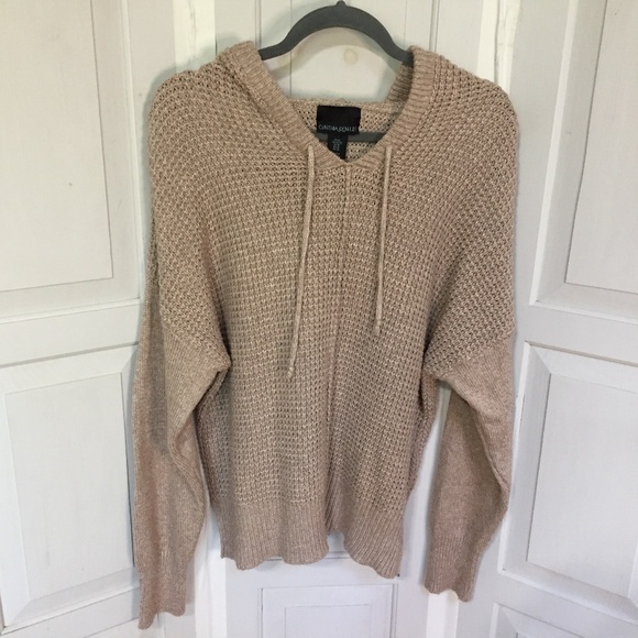 Cynthia Rowley Tan V-Neck Hooded Sweater - Picture 1 of 15